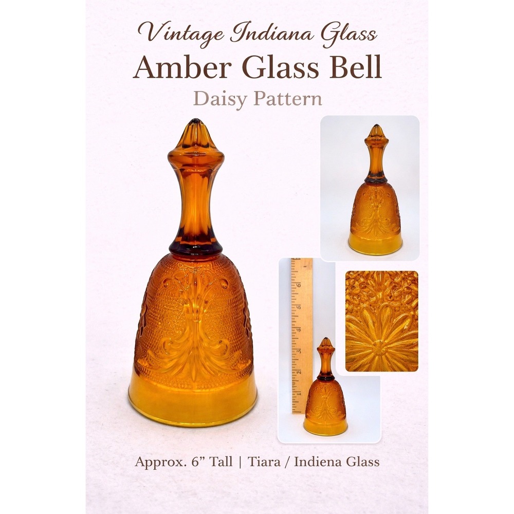 Vintage Indiana‎ Glass Amber Daisy Pattern Bell Tiara Exclusives 6 Inch Tall